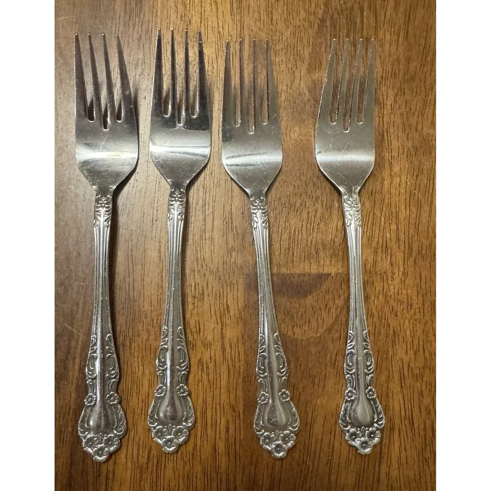 EKCO Eterna Set of 4 Dinner Forks Stainless Steel Floral, made in Japan